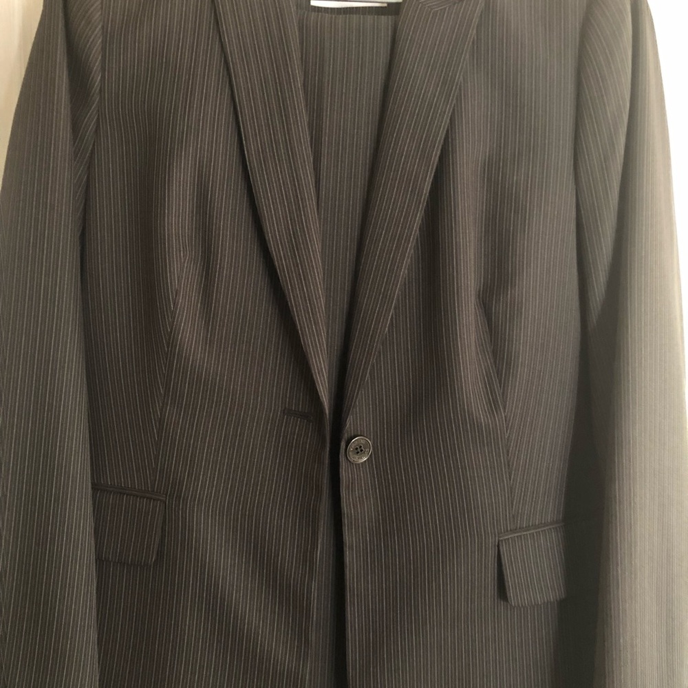 Grey pin stripe pant suit